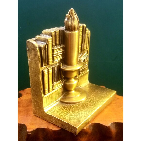 1930s Vintage Retro Bronze Candle Flame of Knowledge Library Bookend 5"x4.25" - Picture 2 of 5